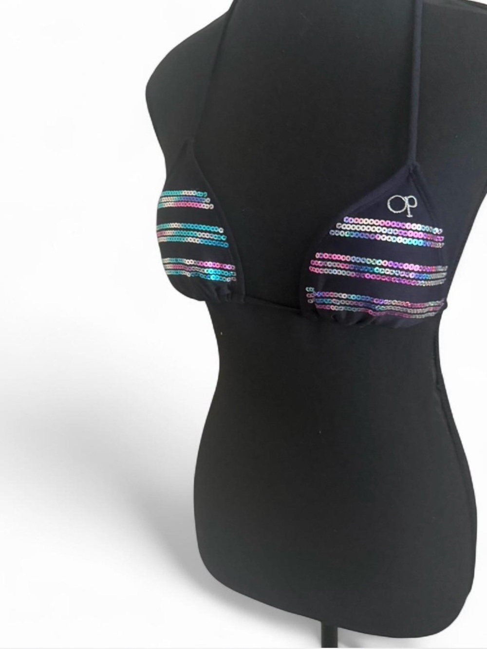 OP Black Sequin Stripe Bandeau Bikini Top size medium